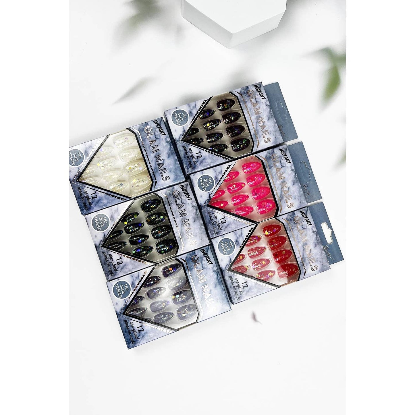 COFFIN SHAPED BRIGHT COLOR WITH GLITTER PRESS ON NAIL