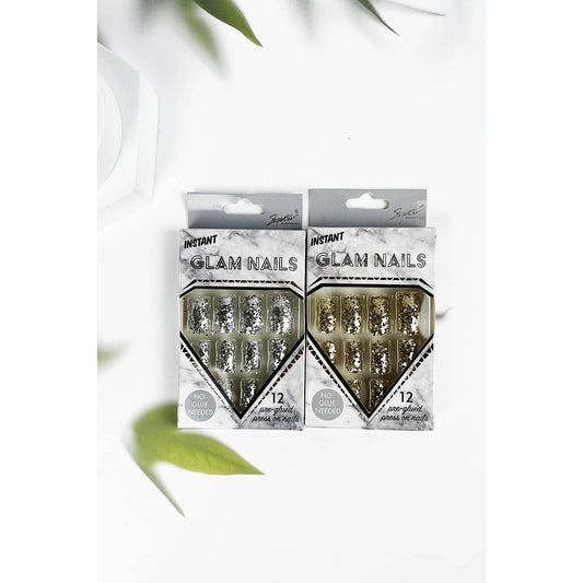 SQUARE SHAPED SHINNY GLITTER PRESS ON NAIL