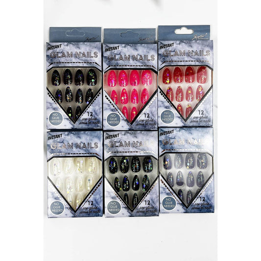 COFFIN SHAPED BRIGHT COLOR WITH GLITTER PRESS ON NAIL
