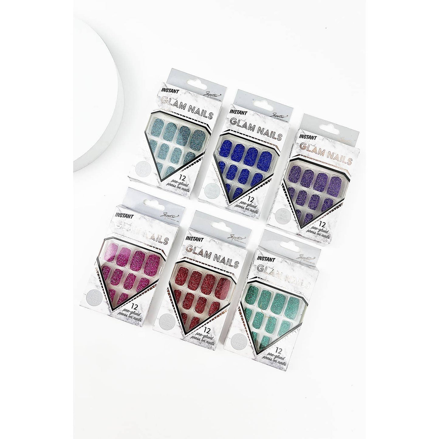 SQUARE GLITTER PRESS ON FAKE NAILS