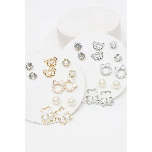 Bear and Bow Earrings Set